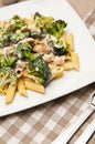 Pasta with chicken and broccoli dish Royalty Free Stock Photo