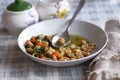 Pasta with chickpeas, spinach and carrots - Italian food