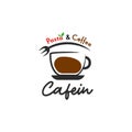 Pasta and coffee cafein cafe logo icon symbol for restaurant bistro or cafe with coffee cup and fork Royalty Free Stock Photo