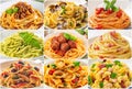 Pasta collection, spaghetti, noodles, close-up. Royalty Free Stock Photo