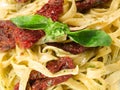 Pasta Collection - Tagliatelle with Salmon, Basil and Dried Tomatoes Royalty Free Stock Photo