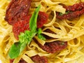 Pasta Collection - Tagliatelle with Salmon, Basil and Dried Tomatoes Royalty Free Stock Photo