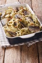 Pasta con le sarde. pasta with sardines, fennel, raisins and pi Royalty Free Stock Photo