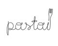 Pasta contour lettering. Freehand text with fork. One continuous line drawing. Black hand drawn vector illustration for packaging Royalty Free Stock Photo