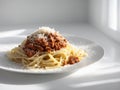 Pasta dish with meat sauce and grated cheese Royalty Free Stock Photo