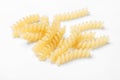 Pasta from durum wheat curls fusilli, cavatappi, unprepared, raw pasta cellentani handmade isolated on white background close up Royalty Free Stock Photo