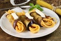 Pasta with eggplant rolls Royalty Free Stock Photo