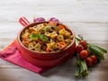 Pasta with eggplants and pachino Royalty Free Stock Photo