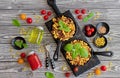 Pasta Elbow macaroni with minced meat in a cast iron skillet a La carte Royalty Free Stock Photo
