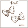 Pasta Farfalle chalk sketch icon for Italian cuisine menu.