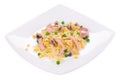 Pasta farfalle with ham and mushrooms. Royalty Free Stock Photo