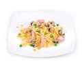 Pasta farfalle with ham and mushrooms Royalty Free Stock Photo