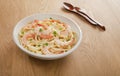 Pasta Fettucine Alfredo with Shrimp or Prawns Royalty Free Stock Photo