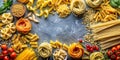 Pasta flatlay different kinds of pasta AI Generative