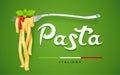 Pasta at fork with basil and sauce. Concept design for traditional italian food. Vector illustration. Royalty Free Stock Photo