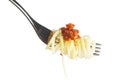 Pasta on fork isolated on white Royalty Free Stock Photo
