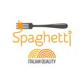 Pasta on fork. Italian spaghetti logo on white