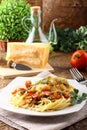 Pasta with fresh grouper fillet Royalty Free Stock Photo