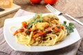 Pasta with fresh grouper fillet Royalty Free Stock Photo