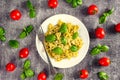 Pasta with fresh homemade pesto sauce and food ingredients Royalty Free Stock Photo