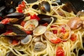 Pasta with fresh mollusk Royalty Free Stock Photo