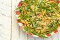 Pasta Fusilli with Fresh Garlic and Rocket Leaves, Spanish Chorizo, Parsley, Parmesan cheese