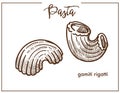 Pasta Gamiti Rigatti chalk sketch icon for Italian cuisine Royalty Free Stock Photo