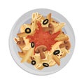 Pasta with Gravy and Mushrooms Served on Plate Vector Closeup Illustration