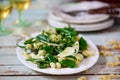 Pasta with green beans, potatoes and pesto. .style rustic Royalty Free Stock Photo