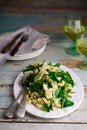 Pasta with green beans, potatoes and pesto. .style rustic Royalty Free Stock Photo