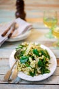 Pasta with green beans, potatoes and pesto. .style rustic Royalty Free Stock Photo