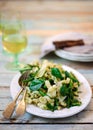 Pasta with green beans, potatoes and pesto. .style rustic Royalty Free Stock Photo