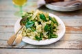 Pasta with green beans, potatoes and pesto. .style rustic Royalty Free Stock Photo