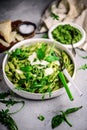 Pasta with green beans, potatoes and pesto. .style rustic Royalty Free Stock Photo