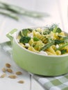 Pasta with green vegetables and spices Royalty Free Stock Photo