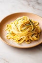 Pasta with greens and parmesan cheese on marble table, homemade easy meal recipe for lunch or dinner, generative ai