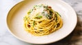 Pasta with greens and parmesan cheese on marble table, homemade easy meal recipe for lunch or dinner, generative ai