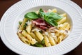 Pasta with hamon and goat cheese Royalty Free Stock Photo