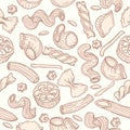 Pasta hand drawn seamless pattern