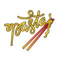 Pasta hand lettering with chopsticks. Royalty Free Stock Photo
