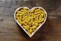 Pasta in a heart shaped box - italian food Royalty Free Stock Photo