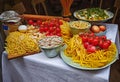 Pasta and homemade food arrangement outside a restaurant Royalty Free Stock Photo