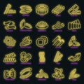 Pasta icon set vector neon