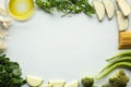 Pasta ingredients: spaghetti, parsley, onion, broccoli, zucchini, paprika Royalty Free Stock Photo