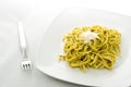 Pasta with italian green pesto sauce Royalty Free Stock Photo