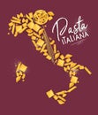 Pasta italiana map poster crimson