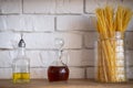 Pasta in a jar on the kitchen table Royalty Free Stock Photo