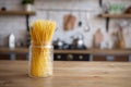 Pasta in a jar on the kitchen table Royalty Free Stock Photo