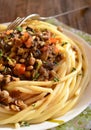 Pasta with lentil bolognese Royalty Free Stock Photo