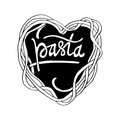 Pasta lettering on heart shape. Hand lettering quote for your design Royalty Free Stock Photo